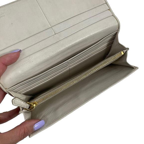Prada Nappa Leather Gather Long Trifold Wallet Cera Cream Logo - Picture 8 of 13